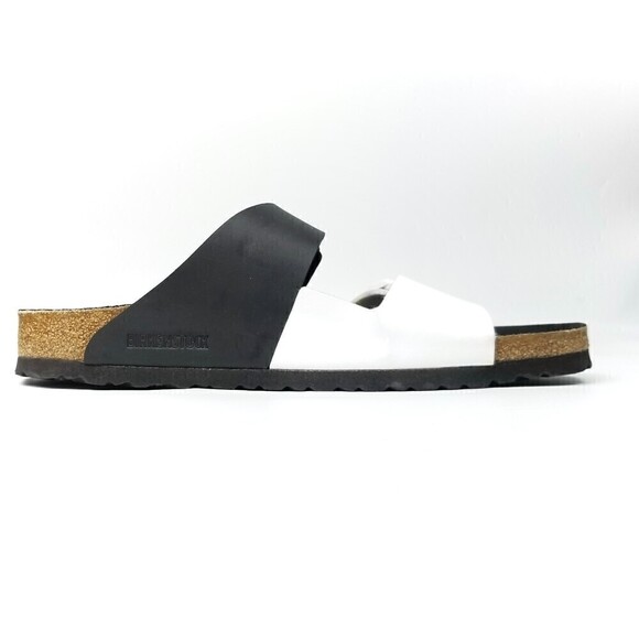 NEW Birkenstock Arizona Two Strap Color Block Buckle Sandals Black White Mens 11 main image 5